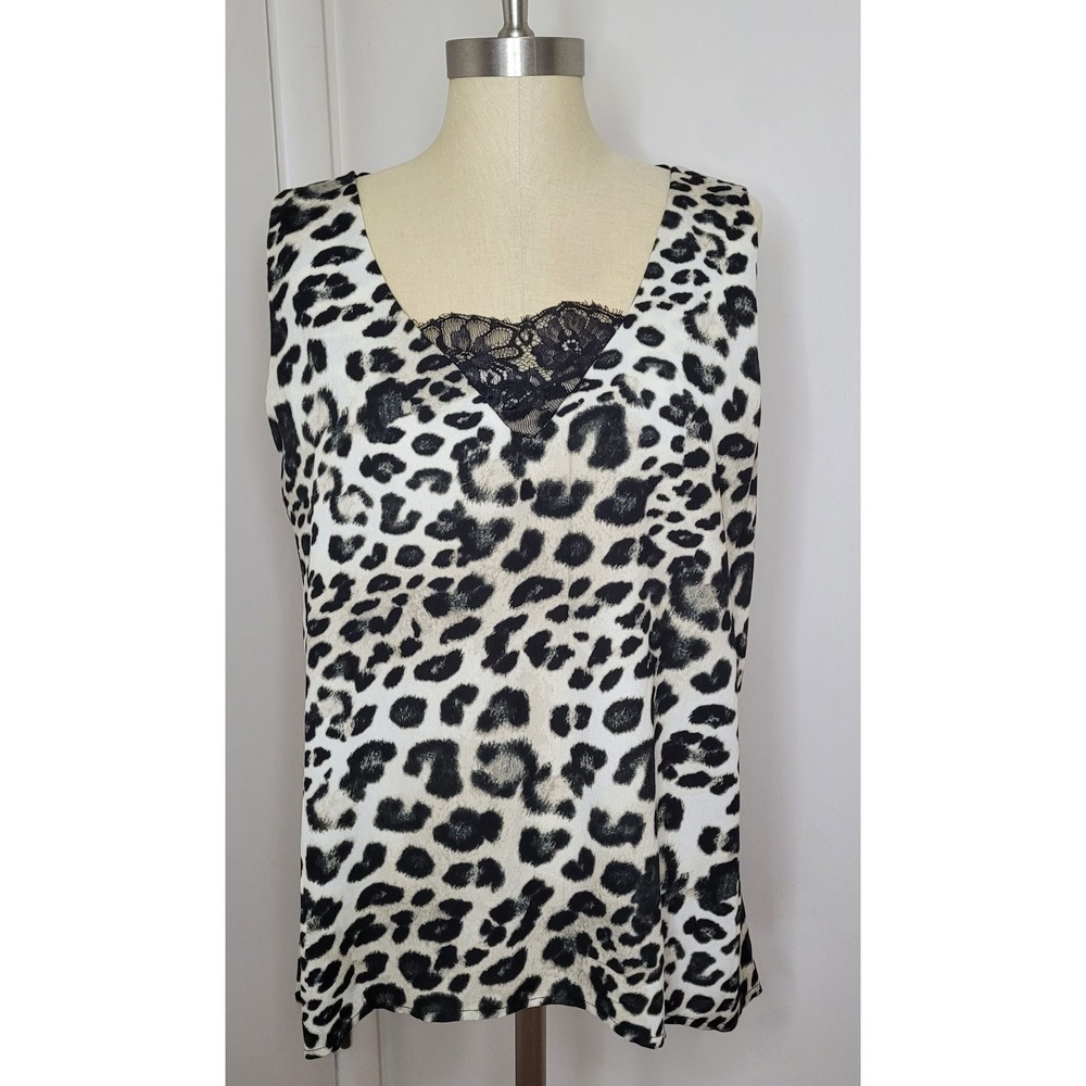 VTG Y2K Size XL Leopard Print Sleeveless Cami Top Indie Sleaze Whimsigoth Lace